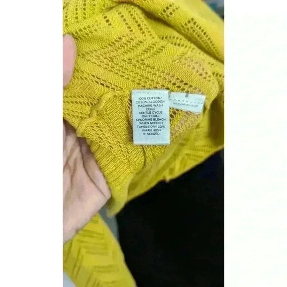 Mustard Yellow 3/4 Sleeve Blouse Embroidered Detail Waist Tie Loft - Picture 4 of 5